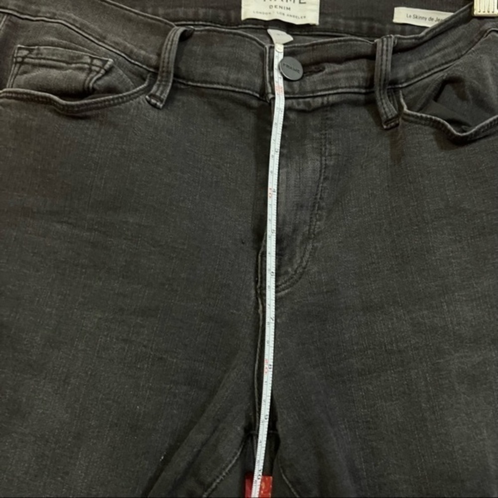 FRAME DENIM Le Skinny De Jeanne Black Ripped Knees Fray Hem Jeans Denim 31 - Picture 8 of 10